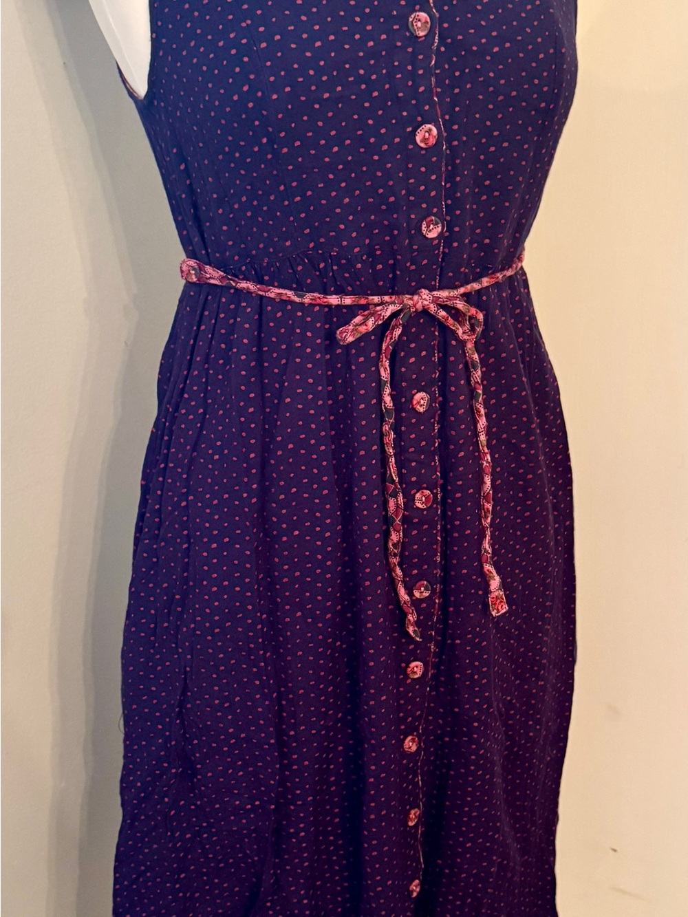 April Cornell Vintage 90s Purple Polka Dot Button Down Midi Dress Size XS S - Picture 8 of 12